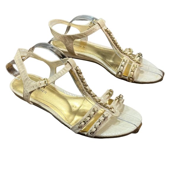 Marc Fisher Sandals Womens 9M Padalis Gold Chain T-strap Resort Wedding - Picture 3 of 12